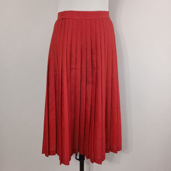 Vintage 80s Pykettes Women's Red Polka Dot Pleated Midi Skirt Preppy Glam - Picture 3 of 9